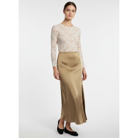 A New Day Target Women Satin Midi Skirt Gold Holiday Party Cocktail Size Large - Picture 1 of 7